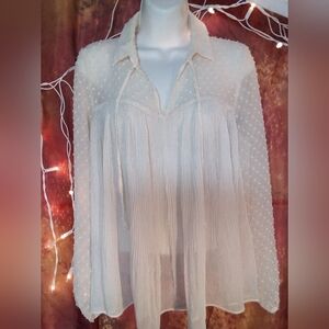 Lauren Conrad Sheer Ivory Cream Polka Dot Mesh Lace Blouse